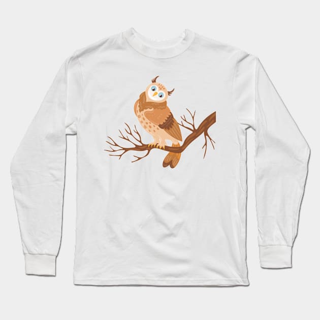 Owl Hand drawn Illustration Long Sleeve T-Shirt by Mako Design 